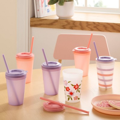 Kids' 18pc Plastic Drinkware Set Peach/Melon - Pillowfort
