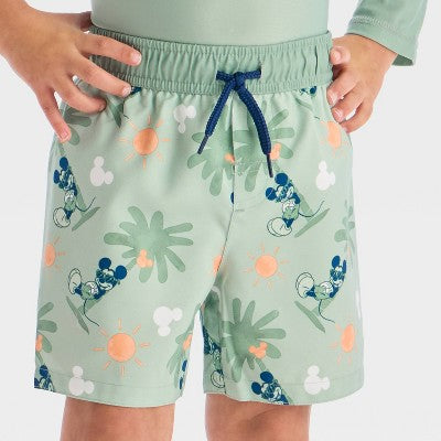 Toddler Boys' Mickey Mouse Palm Tree Rashguard Swim Set Green 5T
