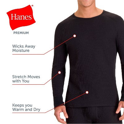 Hanes Men's Thermal Long Sleeve Waffle Knit Shirt - Black XXL