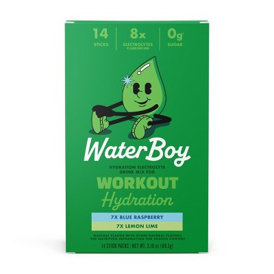Waterboy Workout Hydration Sports Drink Variety Pack - Blue Raspberry + Lemon Lime - 3.16oz/14ct: Non-GMO, Vegan, No Artificial Colors