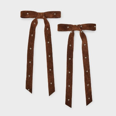 Stud Suede Bow Hair Clip Set 2pk - Universal Thread Brown