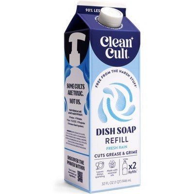 Clean Cult Liquid Dish Soap Refill - Fresh Rain - 32 fl oz: Carton, Removes Grease, Dissolves Food, Ceramic Application