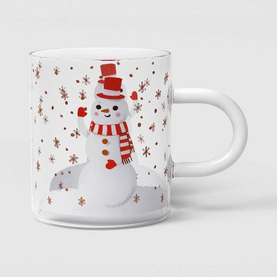 15.2 fl oz Christmas Snowman Print Glass Mug - Wondershop