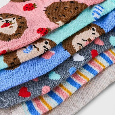 Women's Cute Hedgehogs 6pk Low Cut Socks - Assorted Color 4-10: Shapes Pattern, Recycled Polyester, Spandex