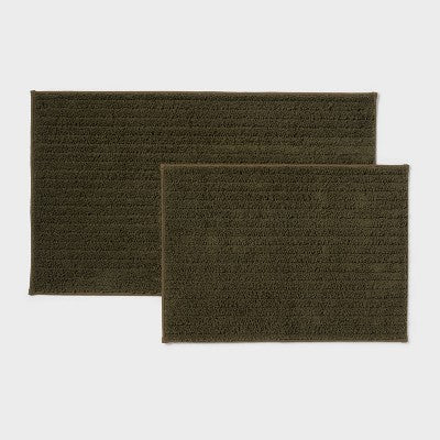 2pk Quick Dry Bath Rug Set Dark Olive Green - Threshold