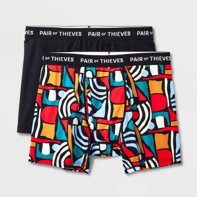 Pair of Thieves Men's Solid/Abstract Print Super Fit Boxer Briefs 2pk - Orange/Red/Black XL