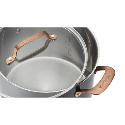 Cuisinart 8qt Classic Stainless Steel Matte Black Stock Pot with Cover Blushed Bronze Handle: 10.5" Diameter, Dishwasher-Safe
