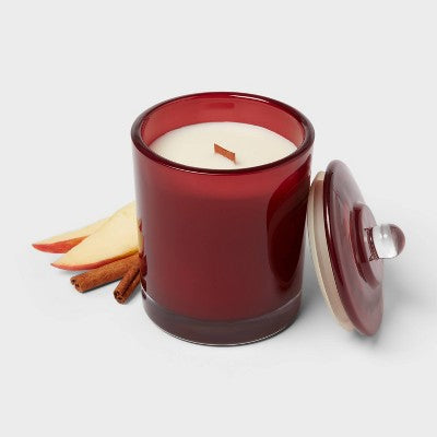 Wick Wooden Wick Lidded Cider and Cinnamon Jar Candle Warm 13oz - Threshold