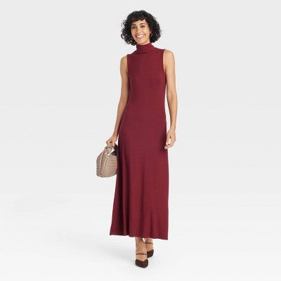Women's Knit Midi Shift Dress - A New Day Burgundy L