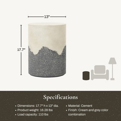 LuxenHome Outdoor Patio Table, 17" Gray and Cream Cement Round Side Table,Modern Garden Decorative Stool,Outdoor Accent End Table (LOCAL PICKUP ONLY)