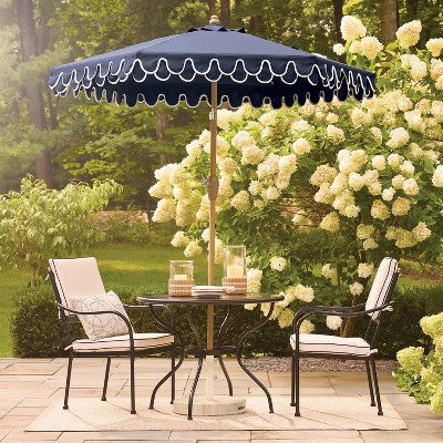 6.5' Double Scallop Valance Outdoor Patio Umbrella - Navy - Threshold designed with Studio McGee (LOCAL PICKUP ONLY)