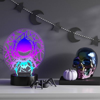 Lit Acrylic Spider and Web Figurine - Hyde and EEK! Boutique Neon Blue