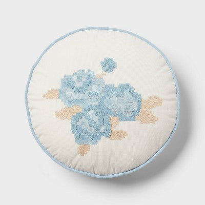 Flower Round Decorative Throw Pillow Light Blue - Room Essentials
