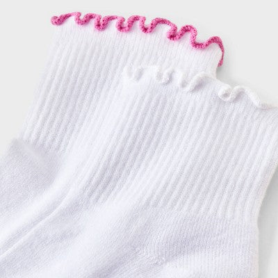 Women's Lettuce Edge Cushioned 2pk Ankle Socks - JoyLab Pink/White 4-10