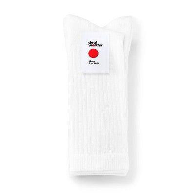 Men's Crew Socks 5pk - Dealworthy White 6-12