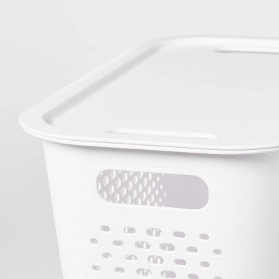 Narrow Large Decorative Plastic Bin White - Brightroom: Modern Storage with Cut-Out Handles, 13" Cube Compatible
