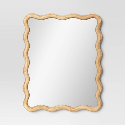 24"x 30" Scalloped Wall Mirror Natural Wood - Threshold: Modern Style, Rectangle Shape, Wood Frame, Wall Mount (LOCAL PICKUP ONLY)