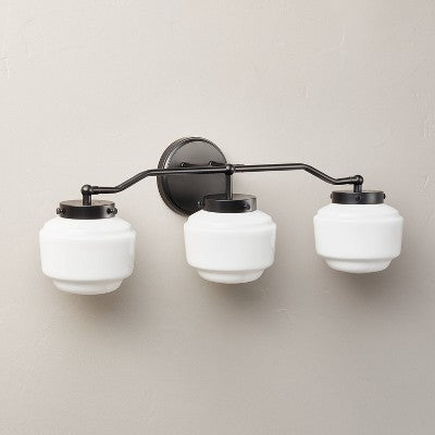 Milk Glass 3-Bulb Vanity Wall Sconce Black Finish - Hearth & Hand with Magnolia: Matte Iron Fixture, UL Listed, E26 (LOCAL PICKUP ONLY)