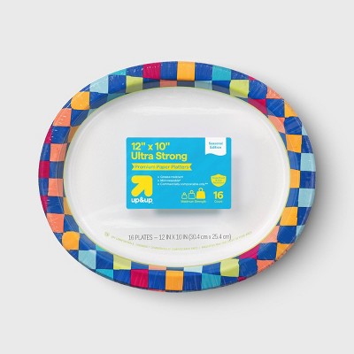 Disposable Platters Oval - Colorful Checkered - 16ct - up&up