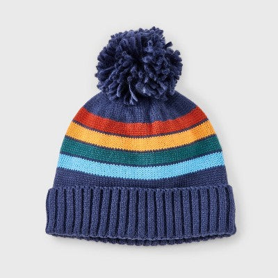 Toddler Boys' Striped Beanie - Cat & Jack Navy Blue 2T-5T