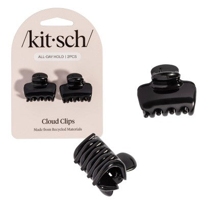 Kitsch Recycled Plastic Mini Cloud Clips 2Pc Set - Black Hair Clips And Pins