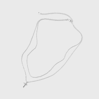 Silver Plated Cubic Zirconia Cross Multi-Strand Necklace - A New Day Silver