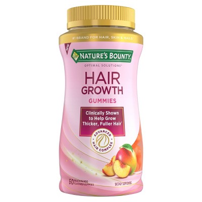Nature's Bounty Optimal Solutions Hair Growth Gummies - Peach - 60ct: Vitamins for Healthy Hair, Gummy Multivitamins