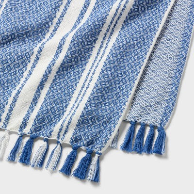 40"x72" Peshtemal Premium Lightweight Striped Oversized Beach Towel with Knotted Fringe Blue - Threshold (LOCAL PICKUP ONLY)