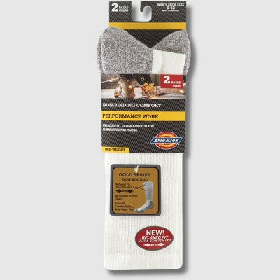 Dickies Men's 2pk Steel Toe Non-Binding Crew Socks - White 6-12: Tagless, Knit Fabric