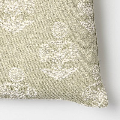 Woven Block Print Square Throw Pillow Light Sage/Cream - Threshold designed with Studio McGee: Cotton Jacquard, Indoor Use, Zippered