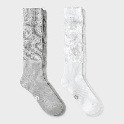 Women's Cushioned Scrunch 2pk Crew Socks - All In Motion White/Gray 4-10: Arch Support, Knit Midweight Fabric