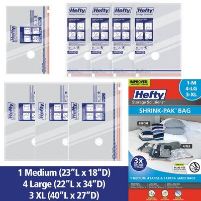 Hefty Shrink-Pak Bag Mix with Pump Clear