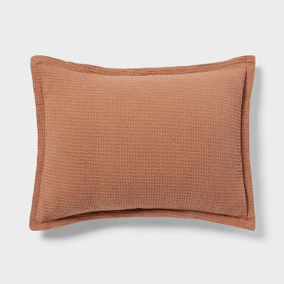 Twin/Twin Extra Long Washed Waffle Weave Duvet Cover and Sham Set Camel - Threshold: Cotton, OEKO-TEX Certified, Button Closure