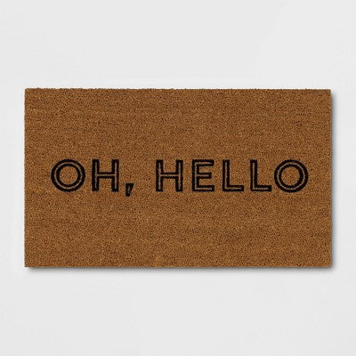 1'4"x2'4" Oh Hello Rectangular Outdoor Doormat Black - Room Essentials (LOCAL PICKUP ONLY)