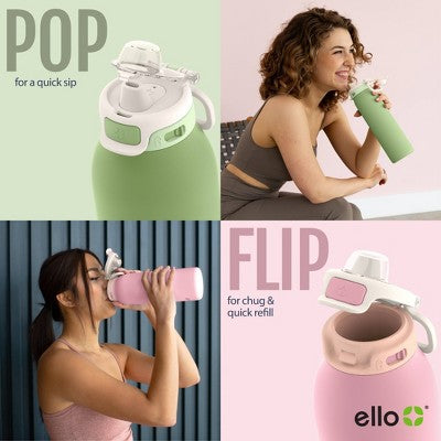 Ello Pop and Fill 32oz Stainless Steel Water Bottle Tonal Cream