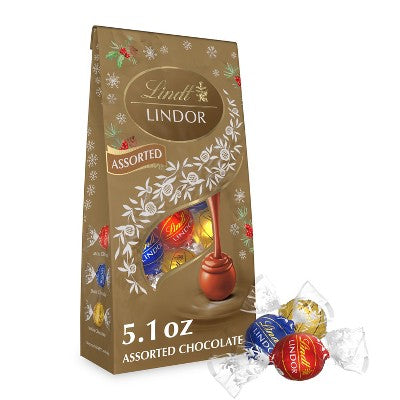 LINDOR, Lindt Gold Assorted Christmas Chocolate Candy Truffles - 5.1oz