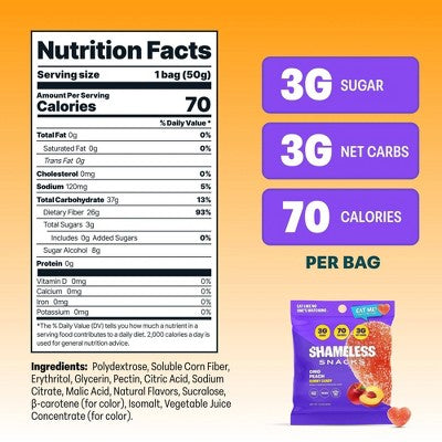 Shameless Snacks OMG Peach Low Calorie Keto Gummies - 1.8oz