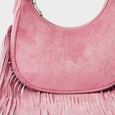 Western Faux Suede Fringe Shoulder Bag Purse - Universal Thread Pink