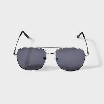 Men's Aviator Metal Sunglasses - Goodfellow & Co Silver: Impact-Resistant, Maximum UV Protection