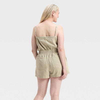 Women's Denim Beach Romper Universal Thread Khaki Green L