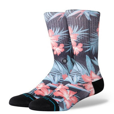 STANCE x WADE Men's Floral Print Wavy Screen Crew Socks - Gray/Pink 6-12