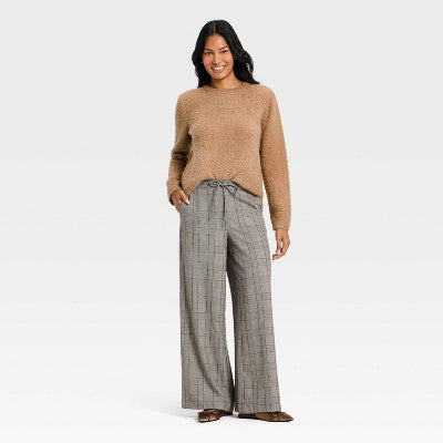 Women's Fuzzy Pullover Sweater - A New Day Brown M