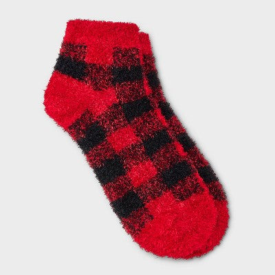 Women's Buffalo Plaid Cozy Low Cut Socks - Auden Red 4-10