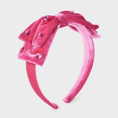 Girls' Valentine's Bow with Heart Gems Headband - Cat & Jack Pink