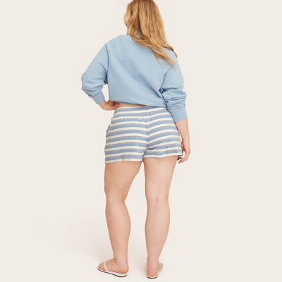 Women's High-Rise Drawstring Knit Pull-On Shorts - Parke x Target Light Blue/Orange Striped L