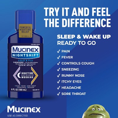 Mucinex Cold & Flu Medicine Nighttime - Liquid - 6 fl oz: Contains Antihistamine, 650mg Acetaminophen, Original Flavor