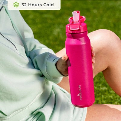 Reduce 32oz Hydrate Pro Vacuum Insulated Stainless Steel Water Bottle Dark Pink: Dishwasher-Safe, Flip-Top Straw