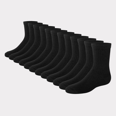 Hanes Boys' 12pk Cushioned Crew Socks - Black S: Moisture Wicking, Tagless, Knit Fabric