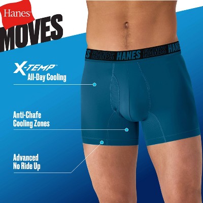 Hanes Moves Premium Men's Anti-Chafe X-Temp Trunks 2pk - Red/Black XL: Moisture Wicking, 4-Way Stretch, Lightweight Jersey Fabric