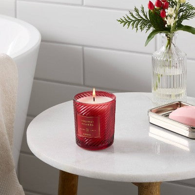 Swirled Glass Holiday Hearth Jar Candle Red 5.5oz - Threshold